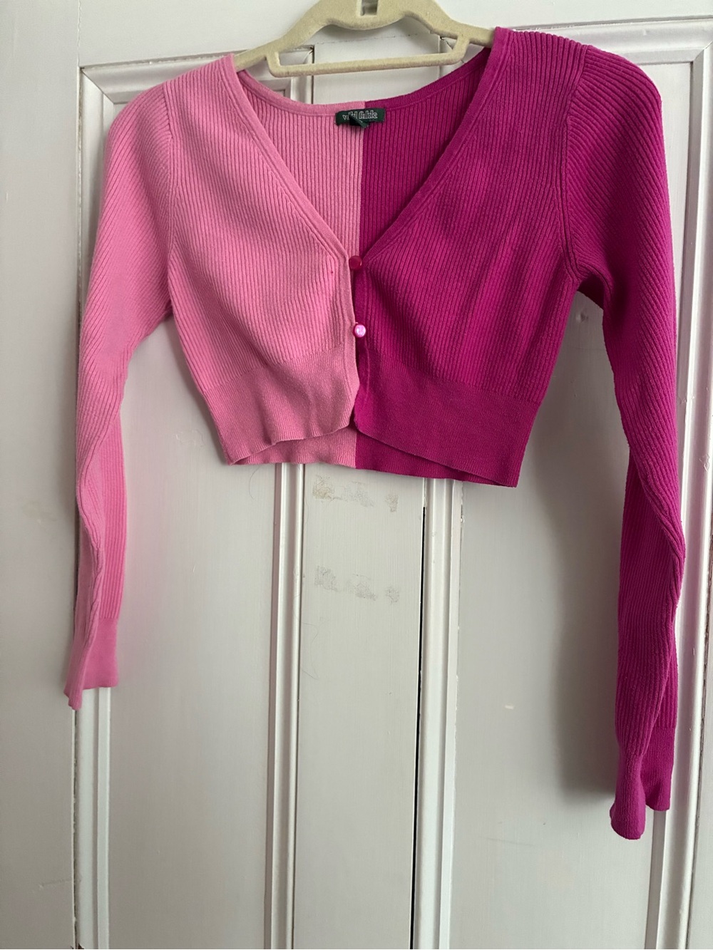 wild fable Two-Tone Pink Ribbed Cropped Cardigan